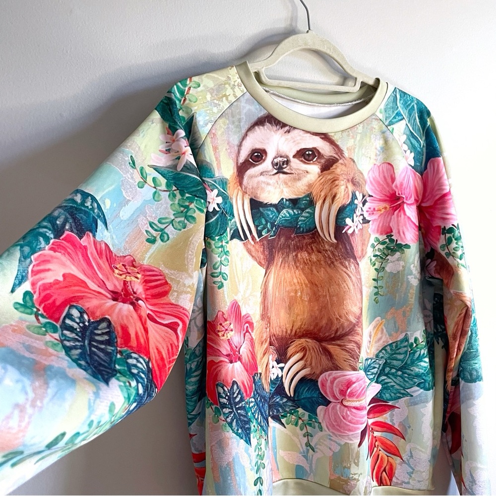 Tropical Sloth and Floral Sweatshirt